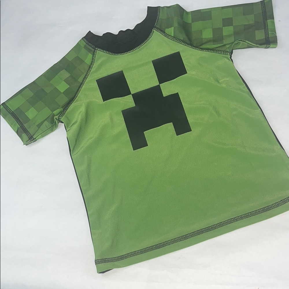 Minecraft Green Creeper Kids Swim Rashguard